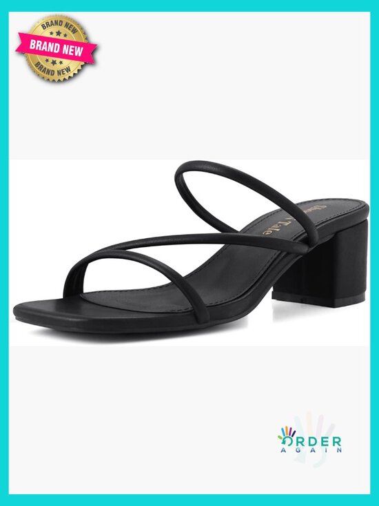 Women Strappy Block Heel Sandals Square Open Toe Slip On Mules Chunky Heeled Slides
